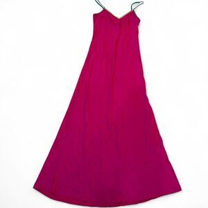 DANNIJO pink silk slip dress with green beaded straps